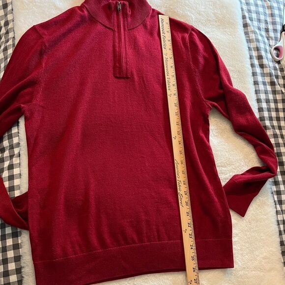New! Banana Republic Factory 100% Merino Wool Quarter-Zip Sweater in Cognac Red - Picture 13 of 16
